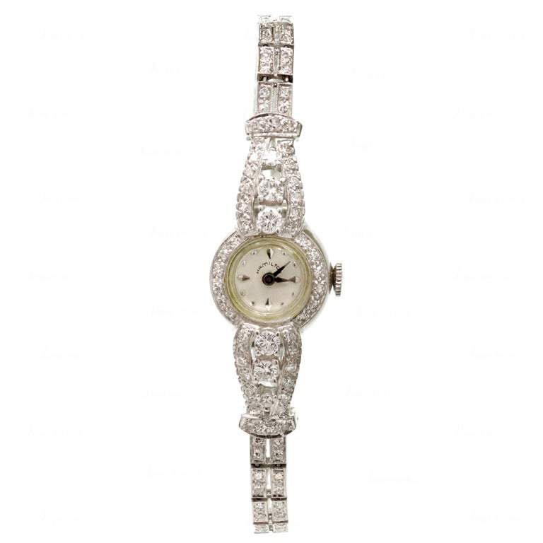 Hamilton Lady's Platinum and Diamond Bracelet Watch circa 1950s