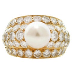 Cartier London Rare Pearl Diamond Yellow Gold Dome Ring Size 53 