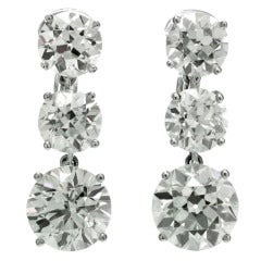 Magnificent circa 1940s Old-European Cut Diamond Platinum Dangling Earrings