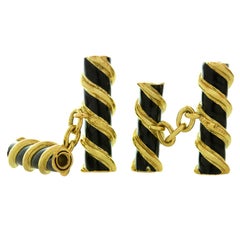 Tiffany & Co. Schlumberger Enamel Double-Sided Yellow Gold Cufflinks