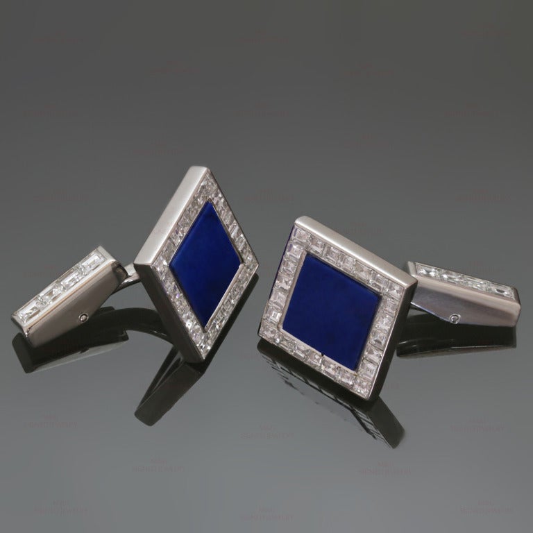 Modern Piaget Rare Lapis Lazuli Diamond White Gold Cufflinks