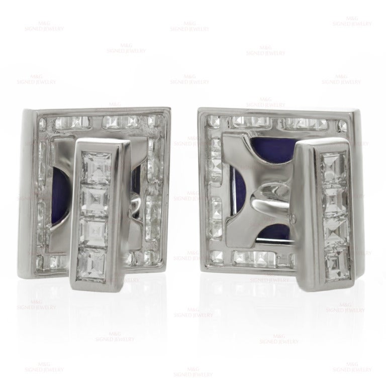 Piaget Rare Lapis Lazuli Diamond White Gold Cufflinks In Excellent Condition In New York, NY