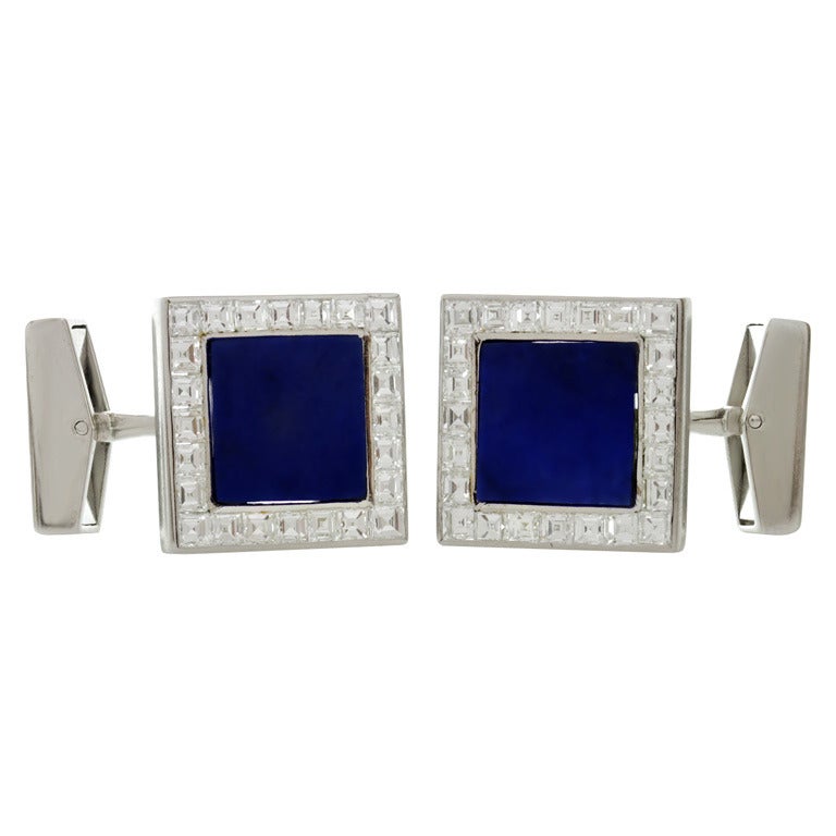 Piaget Rare Lapis Lazuli Diamond White Gold Cufflinks