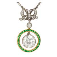 Belle Époque Emerald Diamond Platinum Yellow Gold Pendant For Sale at ...