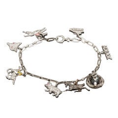Edwardian Hand Made Gold Platinum Charm Bracelet 5