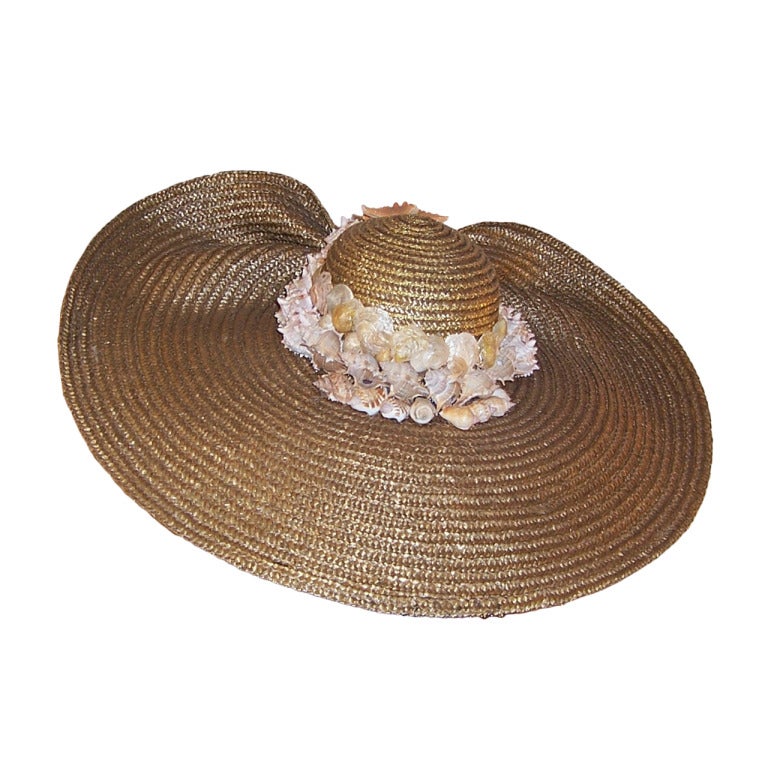Extraordinarily Large, OOAK, Beach Hat Embellished with Sea Shells For Sale