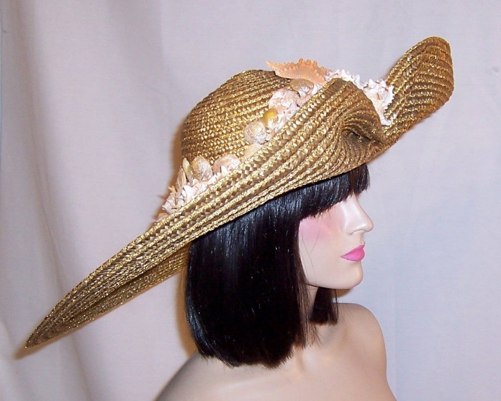 Extraordinarily Large, OOAK, Beach Hat Embellished with Sea Shells In Excellent Condition For Sale In Oradell, NJ