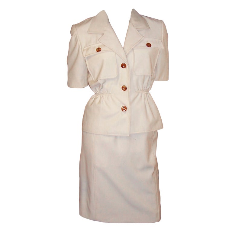 Oscar De la Renta Summertime Ivory Safari Suit For Sale
