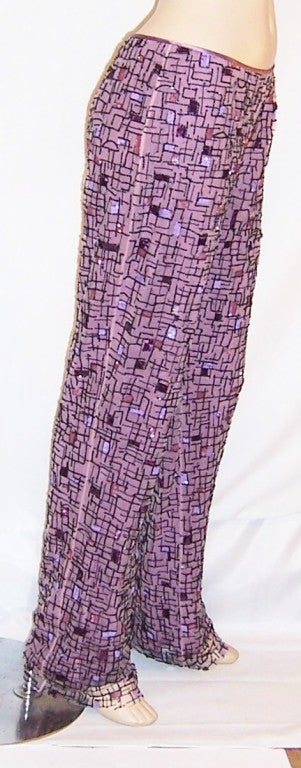 Beaded Sequined Pants Lined in Orchid Silk Charmeuse