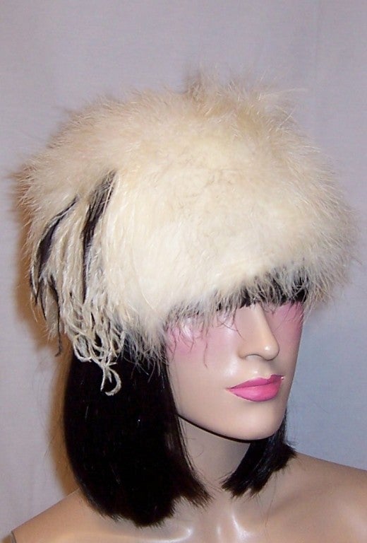 1960's White Marabou & White & Black Ostrich Feathered Topper