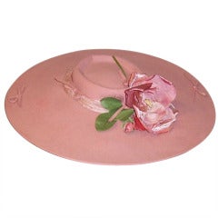 Depression Era-Pink Platter Hat with Rose Blossom