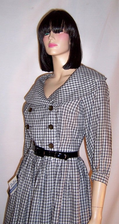 1950's Betty Barclay(New Old Stock with Tags) Black & White Checked Dress For Sale 2