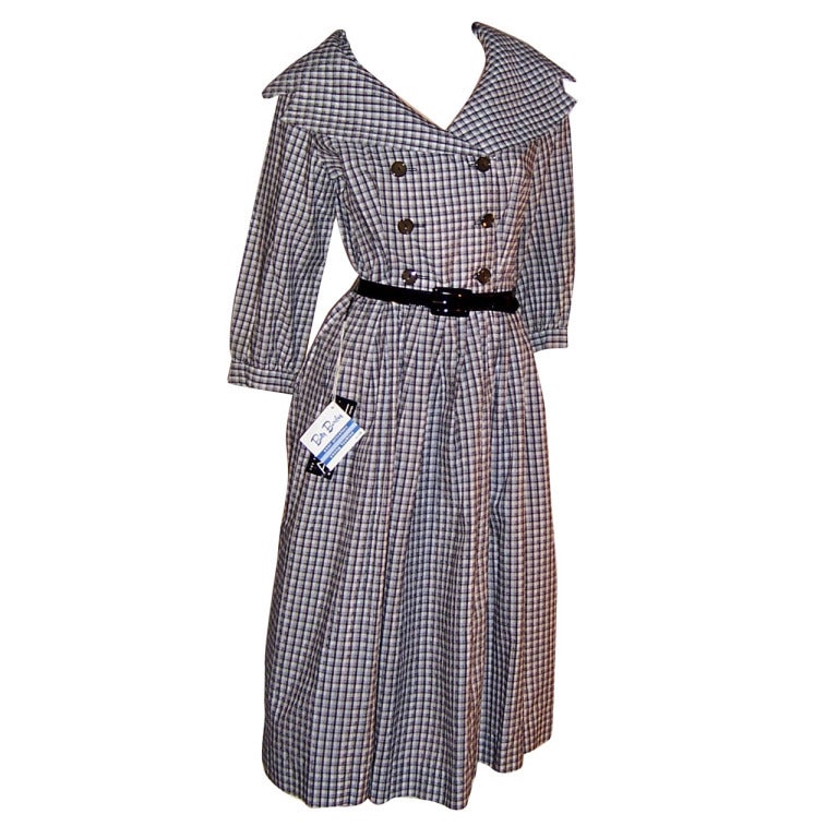 1950's Betty Barclay(New Old Stock with Tags) Black & White Checked Dress For Sale