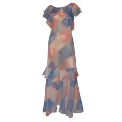 1930's Printed Chiffon Gown in Harlequin Pattern