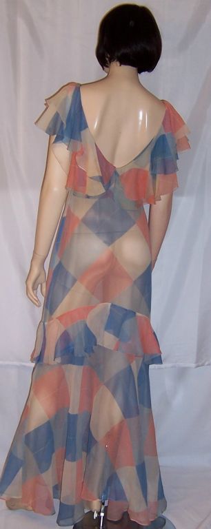 1930's Printed Chiffon Gown in Harlequin Pattern In Excellent Condition For Sale In Oradell, NJ