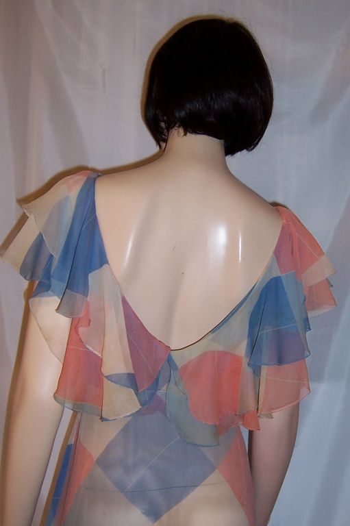 1930's Printed Chiffon Gown in Harlequin Pattern For Sale 1