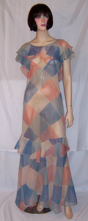 1930's Printed Chiffon Gown in Harlequin Pattern For Sale 2