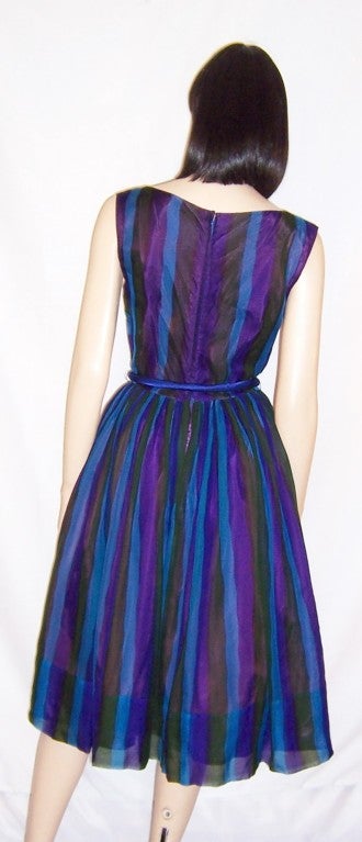 1950's Mr. Mort Vibrant Striped Chiffon Cocktail Dress