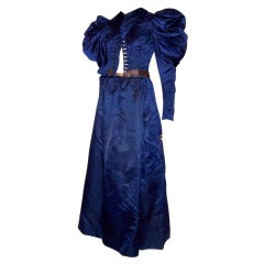 Exquisite Vivid Navy Victorian Silk Bodice and Matching Full Length Skirt