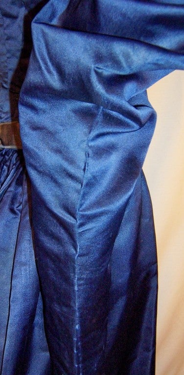 Exquisite Vivid Navy Victorian Silk Bodice and Matching Full Length Skirt For Sale 5