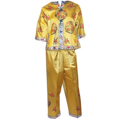 1960's Vintage Chinese Silk Hand-Embroidered Jacket and Pants Ensemble For  Sale at 1stDibs