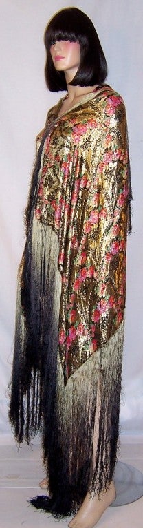1920's  Floral  Lame Shawl with Ombre Fringe