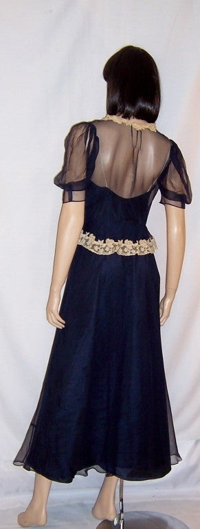 1930's Sally Milgrim Silk Chiffon Navy Gown In Excellent Condition For Sale In Oradell, NJ