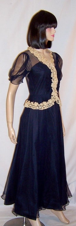 1930's Sally Milgrim Silk Chiffon Navy Gown For Sale 1