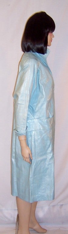 Women's Fabulous 50's Pale Baby Blue Pearlized Leather Coat For Sale