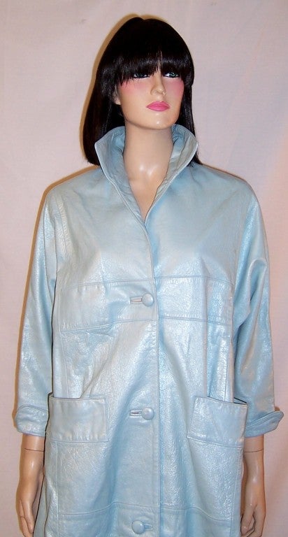 Fabulous 50's Pale Baby Blue Pearlized Leather Coat For Sale 1