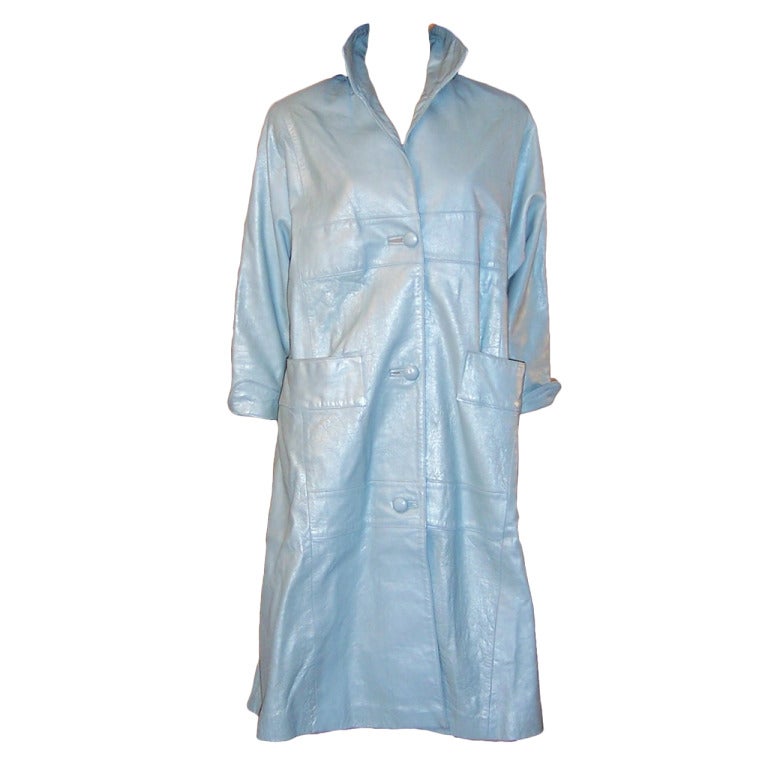 Fabulous 50's Pale Baby Blue Pearlized Leather Coat For Sale