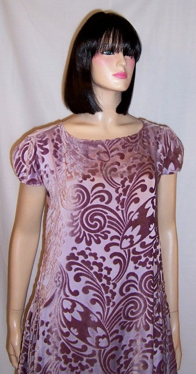 1920's Mauve Voided Velvet Dress with Scalloped Hem Line 1