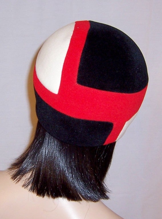 1960's Mod, Color-Blocked, Wool Felt Helmet Hat, Custom-Made For Sale 1