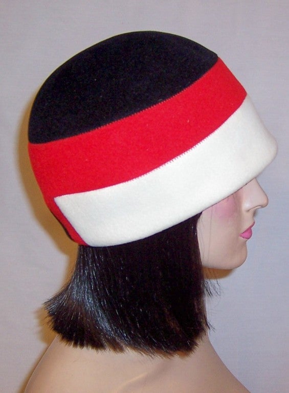1960's Mod, Color-Blocked, Wool Felt Helmet Hat, Custom-Made For Sale 2