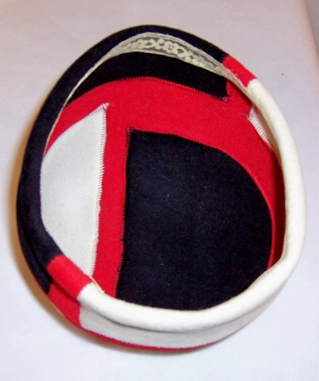 1960's Mod, Color-Blocked, Wool Felt Helmet Hat, Custom-Made For Sale 4