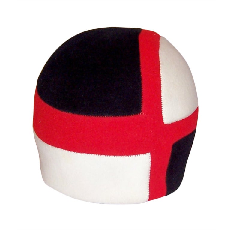 1960's Mod, Color-Blocked, Wool Felt Helmet Hat, Custom-Made For Sale