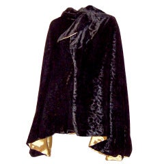 Antique Art Deco Black Velvet Cape with a Rosette Pattern