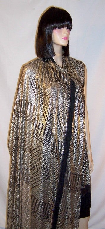 1920's Silver on Black Net, Substantial  Assuit Shawl with Fringe