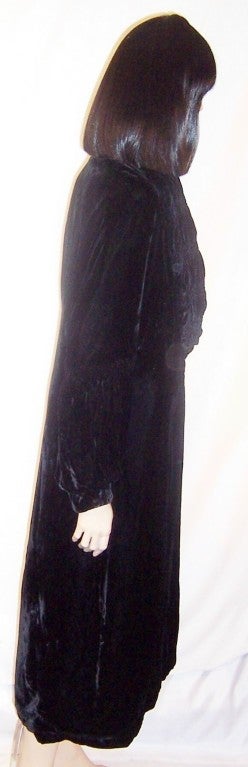 Art Deco Black Silk Velvet Coat with Empire Waist Line