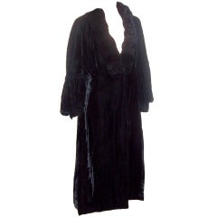 Art Deco Black Silk Velvet Coat with Empire Waist Line