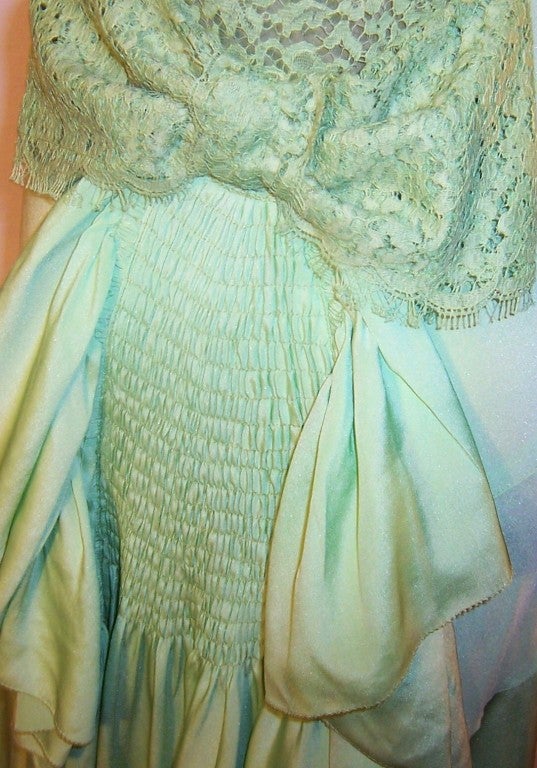 1930's Bias-Cut, Pastel Green Silk Crepe, Sleeveless Gown For Sale 4