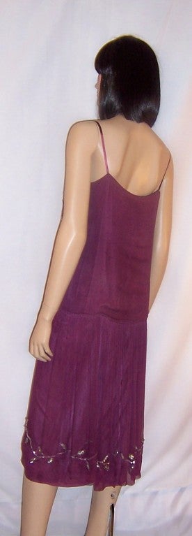 Women's 1920's Mauve Silk Chiffon Dress with Silver Beaded Embellishments For Sale