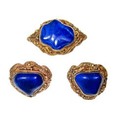 Lapis Vermeil Brooch 
Earring Set