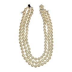 Retro Exquisite, Hand-Knotted, 3 Strand, Simulated Pearl Necklace