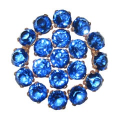 Large Round Brooch with Cobalt Blue Cut Crystal Stones