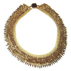 Unusual Glass Beaded & Brass Spiked Choker with 14 K G.F. Clasp