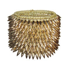 Yellow Glass Beaded & Gold Spiked Cuff Bracelet by Jessica Rose