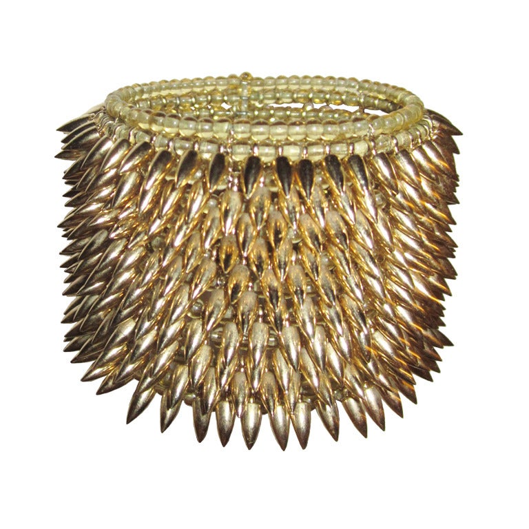 Yellow Glass Beaded & Gold Spiked Cuff Bracelet by Jessica Rose For Sale