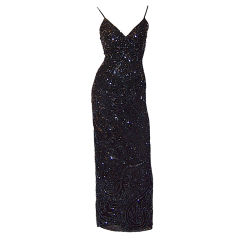 Vintage 1980's Black Glass Beaded Gown for Saks Fifth Avenue