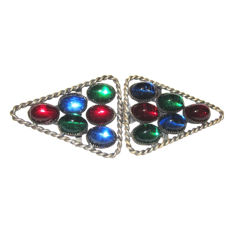 Art Deco Belt Buckle with Cabochon Stones For Sale